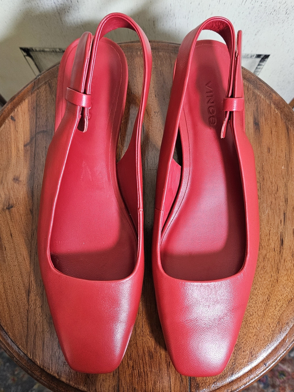 VINCE VIDA CRIMSON RED SQUARE TOE, SLING BACK FLATS